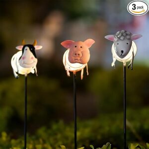 Farm Animal Solar Garden Lights,3Pack Waterproof Decorative Solar Stake Light,Decorative Statues Figurine Lights for Lawn Patio Pathway for Outside