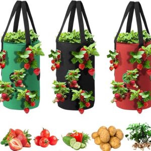 Upside Down Tomato Planter-3 Gallon Hanging Strawberry Planter Durable Aeration Fabric Grow Bags for Vegetables (Set of 3- Red，Green and Black)