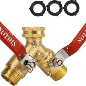 Hose Splitter 2 Way Heavy Duty Brass Garden Hose Splitter with 304 Stainless Steel Long Handle Outdoor Full Flow Hose Splitter Connector,Y Valve 3/4 Inch GHT Thread