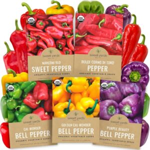 Organic Sweet Pepper Seeds Variety Pack - 5 Individual Packs - 2026 Season - Red, Yellow, Green and More! for Indoor & Outdoor Planting (Non-GMO, Certified Organic)