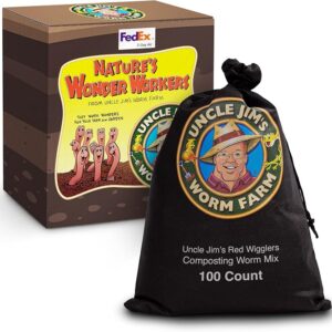Uncle Jim's Worm Farm 100 Count Red Wiggler Composting Worms Mix for Garden Soil or Fishing | Starter Pack of Compost Worms Improves Soil Structure and Quality for Healthier Gardens